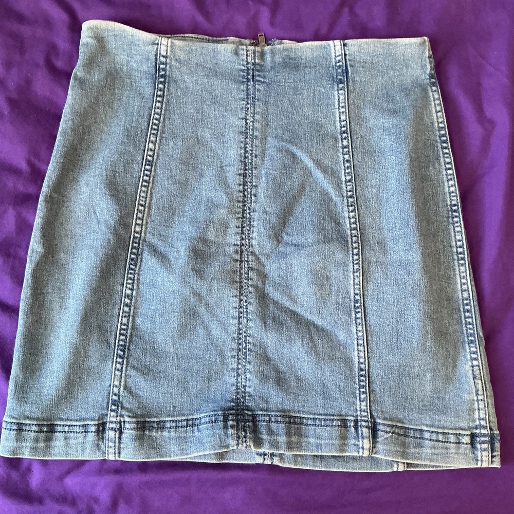 Free People Women Blue Denim Seamed Mini‎ Skirt High Waist Back Zip Size 10